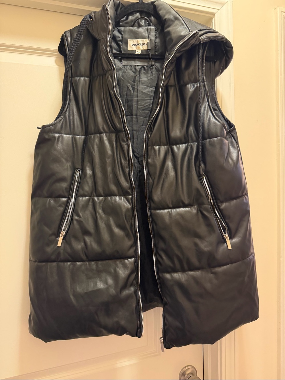 Vigoss Black Quilted Faux Leather Vest with Branded Tag